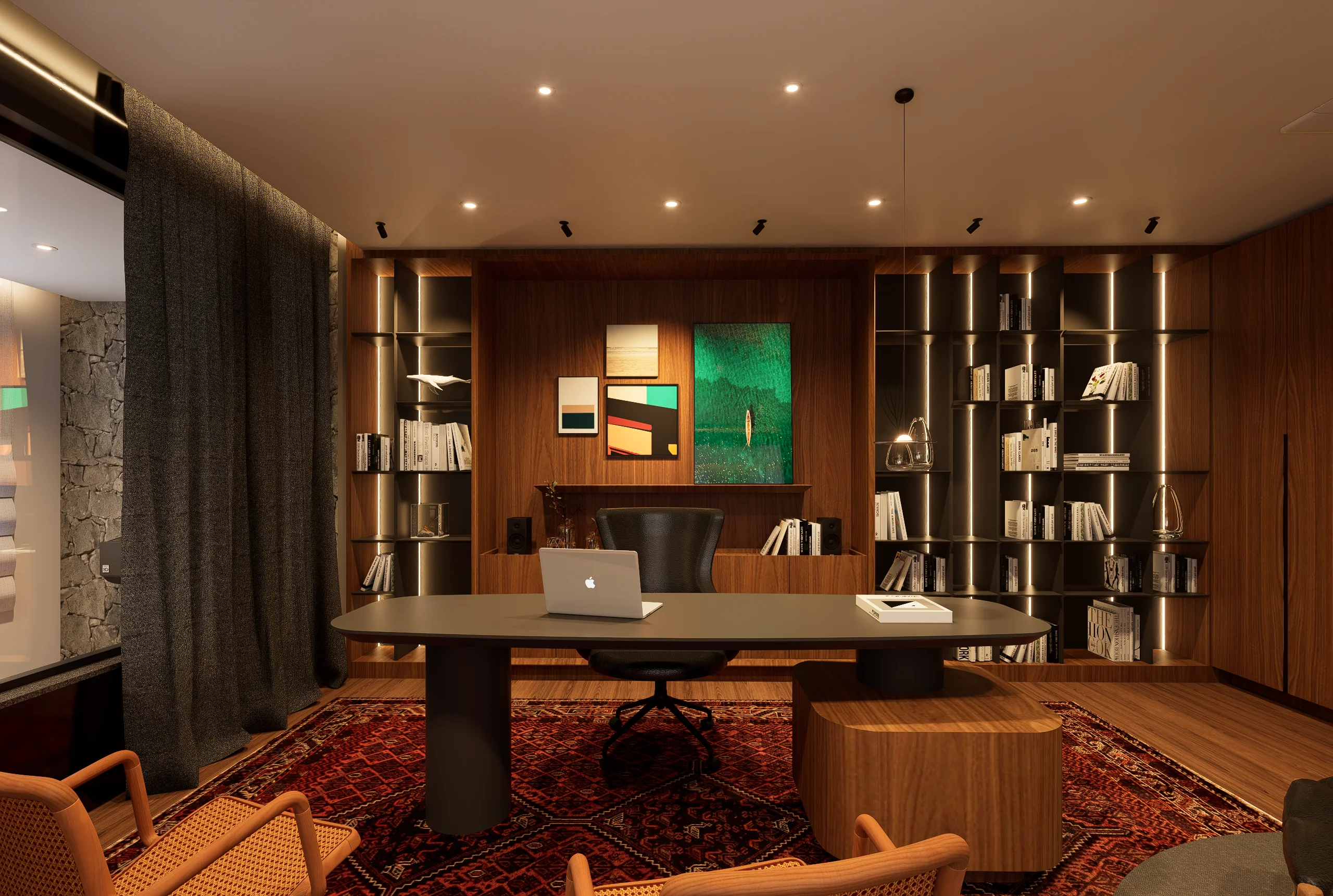 Interiores Área Gourmet e Escritório Família Trombetta — render 13