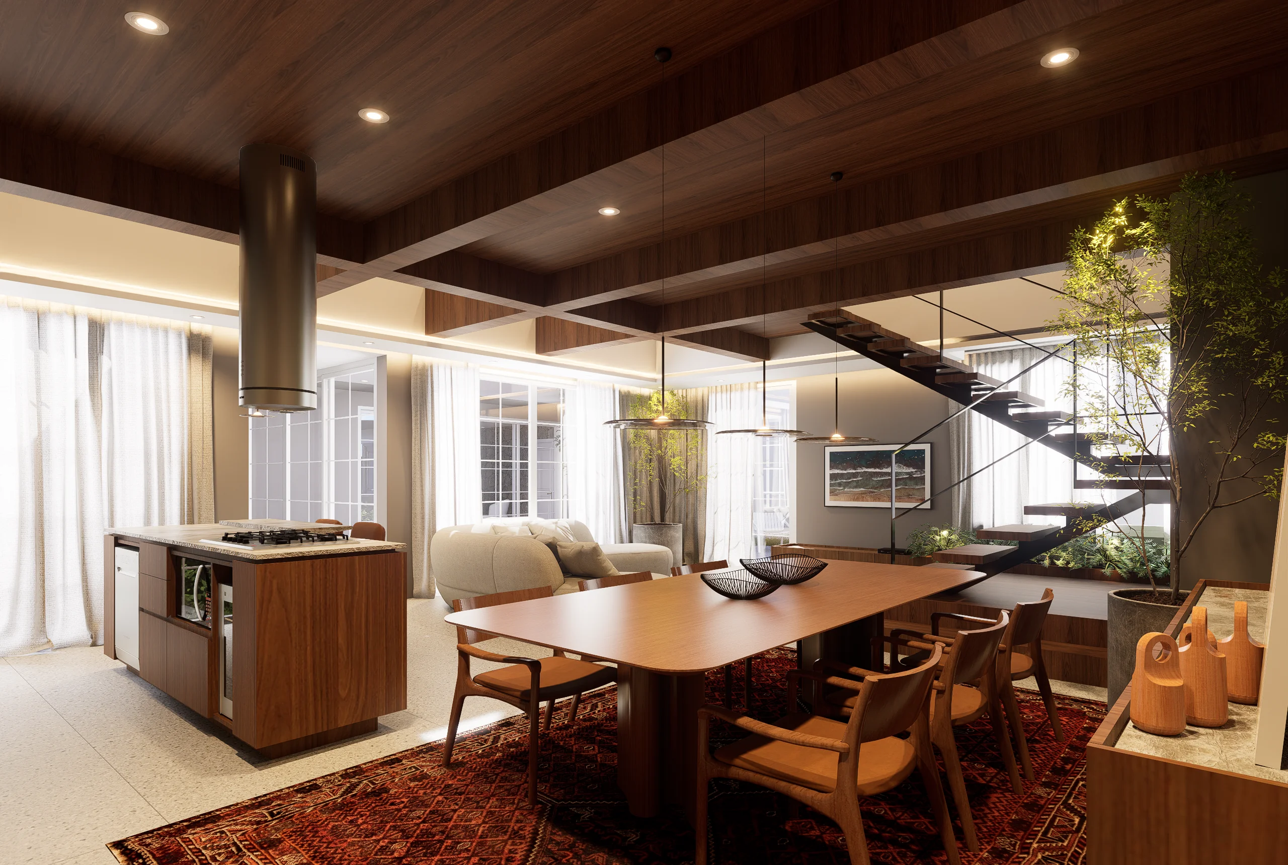 Interiores Área Gourmet e Escritório Família Trombetta — render 1