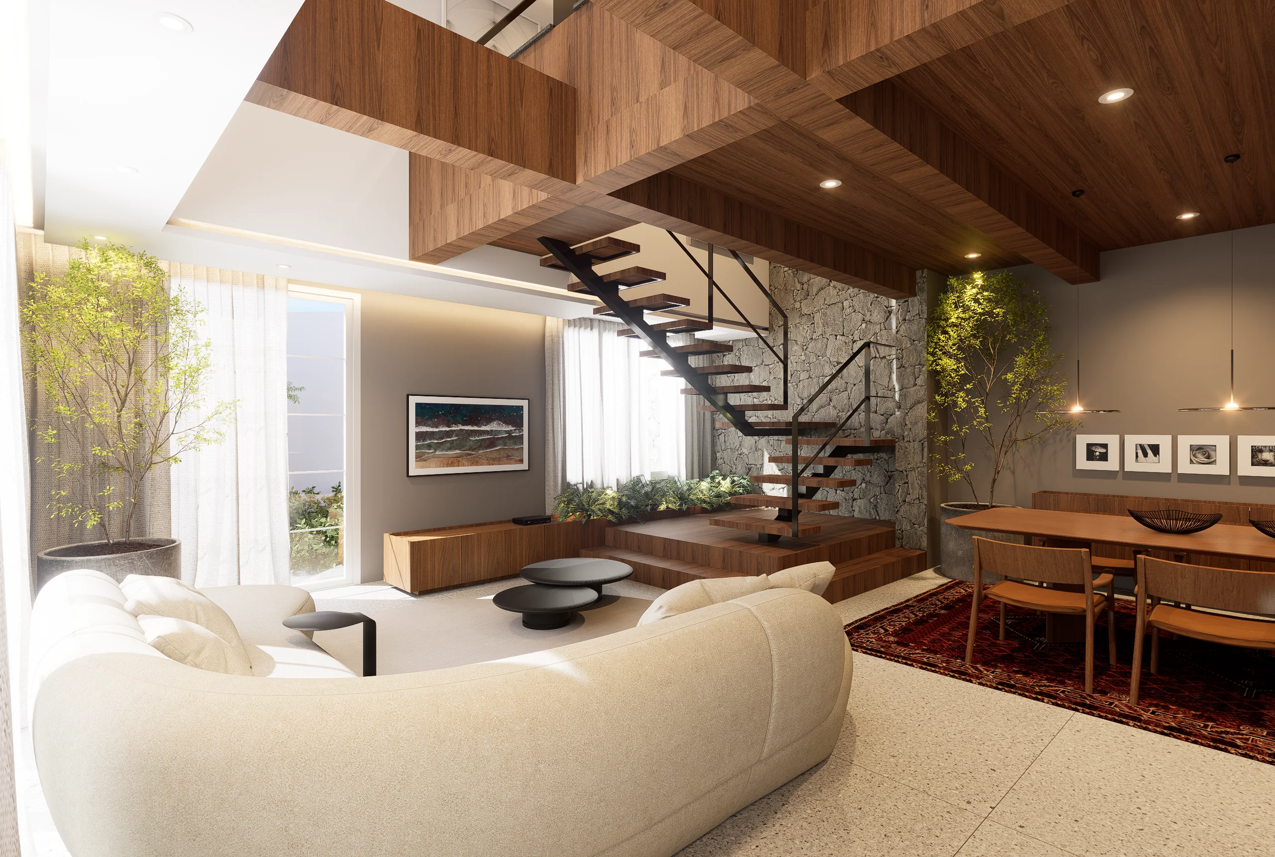 Interiores Área Gourmet e Escritório Família Trombetta — render 3