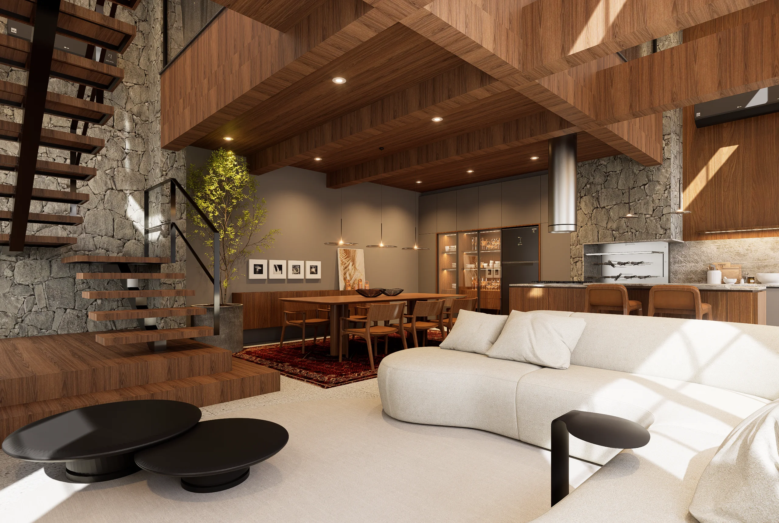 Interiores Área Gourmet e Escritório Família Trombetta — render 6