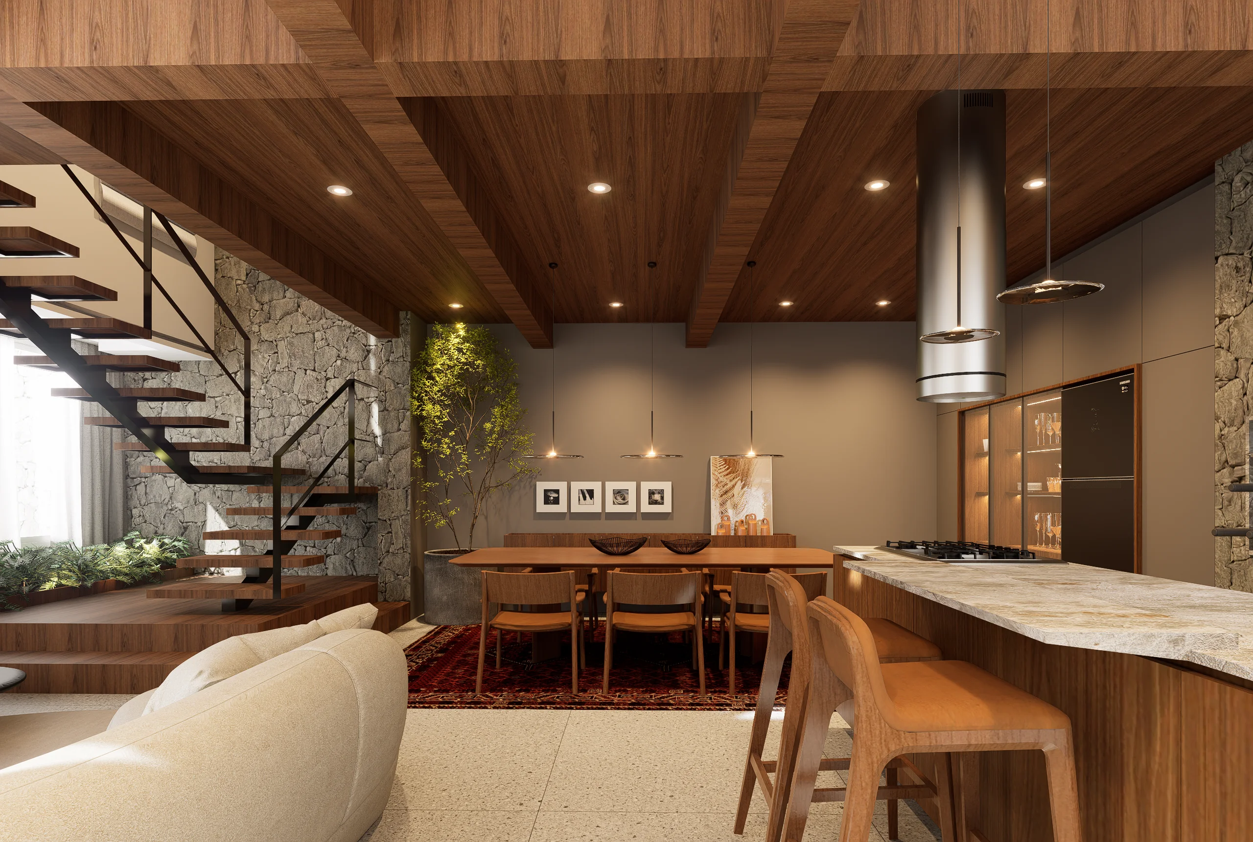 Interiores Área Gourmet e Escritório Família Trombetta — render 7